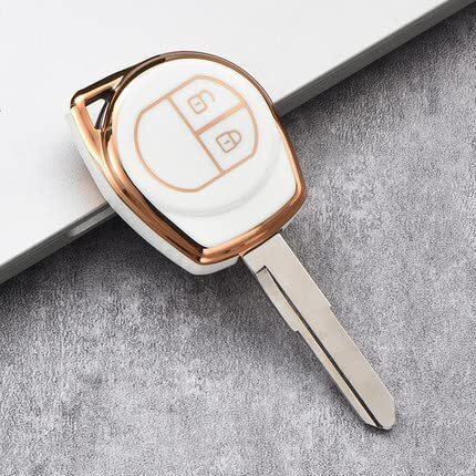Jvcv Gold Border Tpu Key Cover Compatible With Swift Ertiga Wagonr Celerio Swift Dzire Alto Eeco Breza S Presso Ignis 2 Button Remote Key (White)