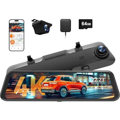 Wolfbox G850 Pro 4K Smart Mirror Dash Cam With Adas & Bsd, 12 Rear View Mirror Camera, 5.8Ghz Wifi, Voice Control, Includes 64Gb Card, Gps, G-Sensor & Loop Recording.