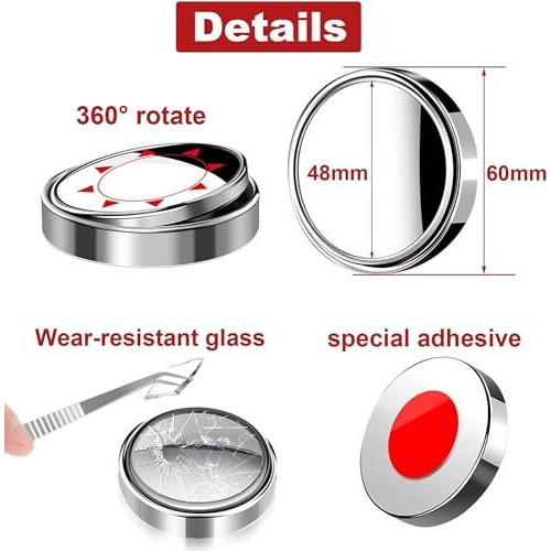 Dlest 360 Rotatable Field Of View, Convex Wide-Angle Car Blind Spot Mirror Hd Crystal Glass Waterproof Durable Traffic Safety, Suitable For All Types Of Cars & Truck