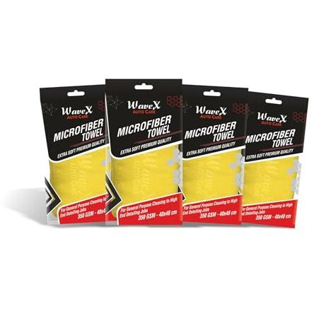 Wavex Microfiber Cleaning Cloths For Car And Kitchen | 350 Gsm | 40X40Cm | All Purpose Highly Absorbent, Streak Free Wash Cloth For House, Kitchen, Car, (Pack Of 4 Yellow)