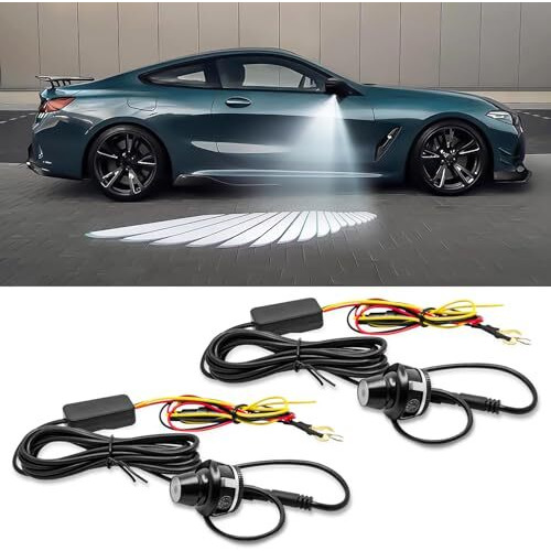 Carzex Car Led Angel Wings Style Light Waterproof, Universal Fit For Car, White Color Angel Wings Reflection (Set Of 2 Pcs)