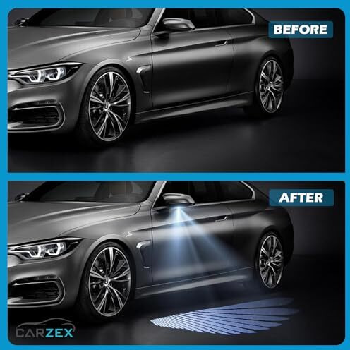 Carzex Car Led Angel Wings Style Light Waterproof, Universal Fit For Car, White Color Angel Wings Reflection (Set Of 2 Pcs)