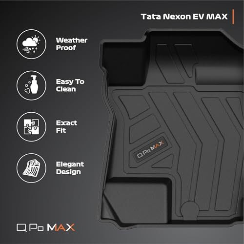 Q Po Max-Nexon-Ev Sept23 - Till Date | Tpe Car Floor Mat |Anti Slip All Weather Mats For Nexon Ev (Black)