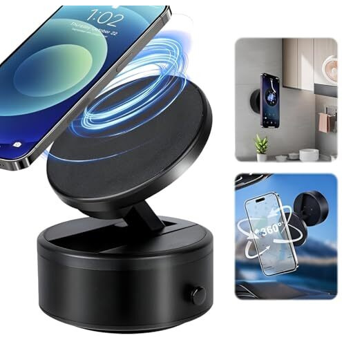 Rosa Store Electric Vacuum Magnetic Car Phone Mount  360 Rotatable Suction Cup Holder For Dashboard, Windshield, Kitchen, Bathroom  Universal Compatibility With All Smartphones (Black)