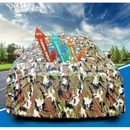 Garrege Tata Altroz Back Antenna Car Body Cover Waterproof With Mirror Pockets And Soft Cotton Lining (Full Bottom Elastic Triple Stitched) (Jungle Print With Blue Piping) Style