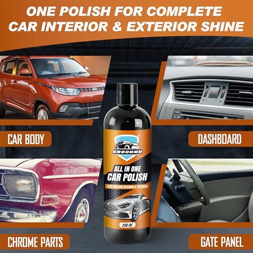 Groommm All In One Car Polish Kit 250Ml For Exterior & Interior Surface | Suitable For All Metal, Plastic & Rubber Surface | All Paint Friendly Bike Polish For Shine | Tyre Polish & Car Wax | Pk Of 1