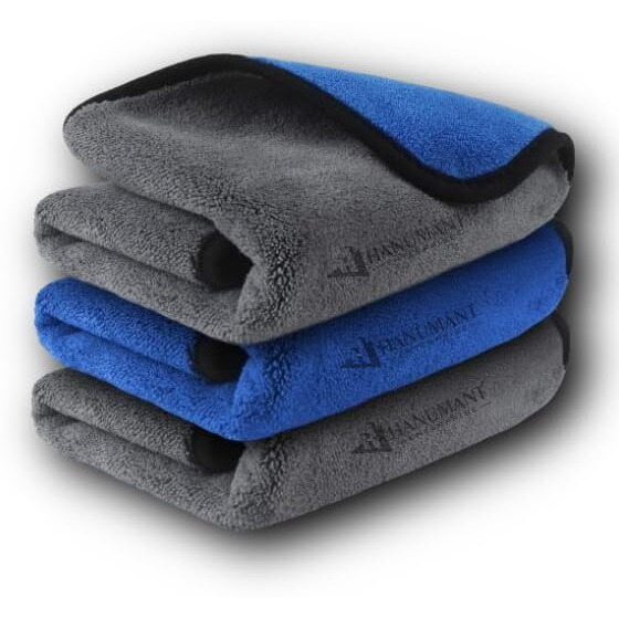 H Hanumant Enterprise 3 Pcs Premium Microfiber Towels For Cars Wash Drying 800Gsm Thick Plush Cleaning Cloth Auto Detailing Super Absorbent For Interior & Exterior Lint Free, Streak Free, 40X40 Cm