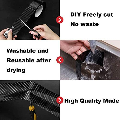 Fizont Carbon Fibre Rubber Scratch Tape Sticker High Gloss Entry Guard Protector Strip Anti-Scratch Tape For Bumper Door Sill Strips (5Cm X 5Meter) (Black)