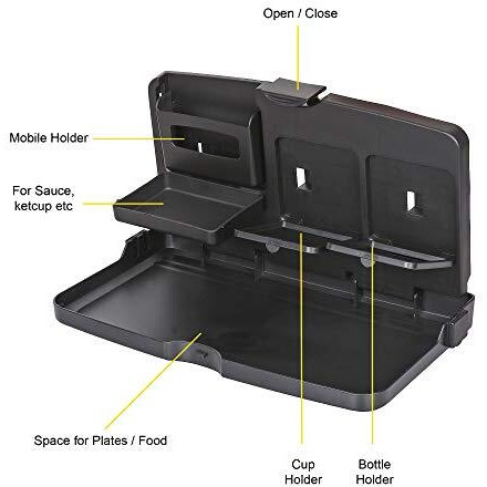 Oshotto (Ft-02) Car Backseat Food Travel Dining Meal & Snack Tray & Cup Holder For All Cars (Black) - 1 Piece