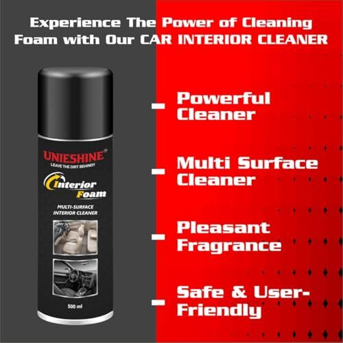 Unieshine Foam Car Interior Cleaner 500 + 500 Ml | Upholstery & Leather Cleaner | Advanced Foaming Formula For Car Seats & Interiors | Removes Tough Stains & Dirt