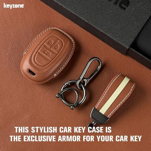 Keyzone Royal Leather Key Cover For Mg Gloster Smart Key (Cognac Brown)