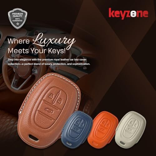 Keyzone Royal Leather Key Cover For Mg Gloster Smart Key (Cognac Brown)