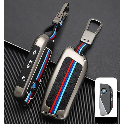 Coll Of Fest Metal Silicon Water-Proof Car Key Cover Compatible With Bmw Side Button 2023 New 7 Series 740I 760I X1 X7 Xm Ix I7, X5 4 Button Smart Key Special Feature Visible In Low-Light Condition