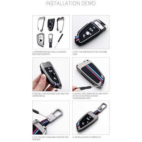 Coll Of Fest Metal Silicon Water-Proof Car Key Cover Compatible With Bmw Side Button 2023 New 7 Series 740I 760I X1 X7 Xm Ix I7, X5 4 Button Smart Key Special Feature Visible In Low-Light Condition