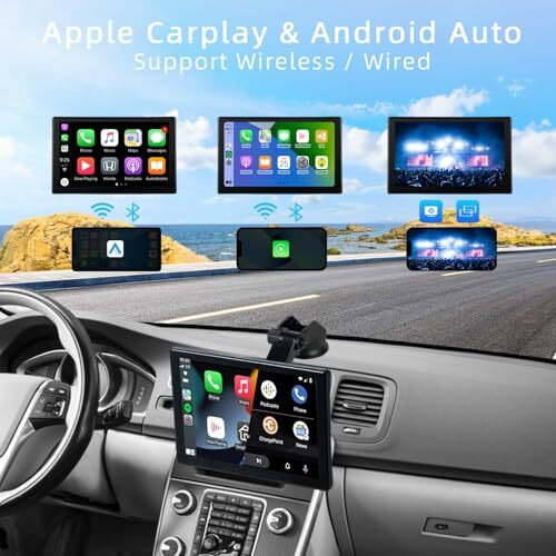 Plimpton Upgraded Portable Carplay For Android Auto Screen For Car, 9 Inch Ips Touch Screen Wireless Car Play Driveplay Multimedia Player With Rear Backup Camera, Voice Control, Fm, Gps, Mirror Link