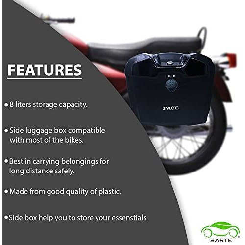 Sarte Pace Universal Motorcycles Cruiser Bike Luggage Storage Side Box Holder With Lock, Heavy Duty Plastic & Fitment Clamp Compatible With All Bikes (Glossy Black | Set Of 1)