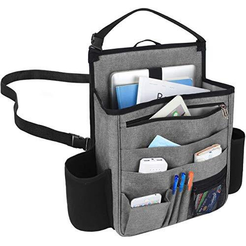 Double R Bags Polyester Car Back Seat Organizer With Laptop And Tablet Mobile Storage Bag Pockets For Automobiles Front Seat, Universal Car Seat Accessories Organiser With Back Adjustable Straps,Grey