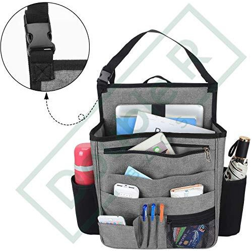 Double R Bags Polyester Car Back Seat Organizer With Laptop And Tablet Mobile Storage Bag Pockets For Automobiles Front Seat, Universal Car Seat Accessories Organiser With Back Adjustable Straps,Grey