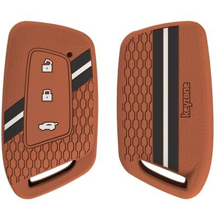 Keyzone Striped Silicone Key Cover Compatible For Mg Hector, Windsor Ev 3 Button Smart Key. (Brown)