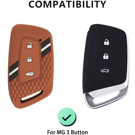 Keyzone Striped Silicone Key Cover Compatible For Mg Hector, Windsor Ev 3 Button Smart Key. (Brown)
