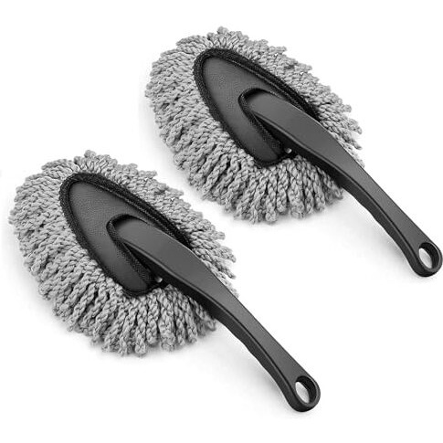 Fuelbyte Microfiber Car Duster With Handle For Car Interior Cleaning Brush Mop Duster For Car Cleaning Brush With Handle Wet & Dry Car Washing Brush Ideal Car Accessories (2 Small Duster)