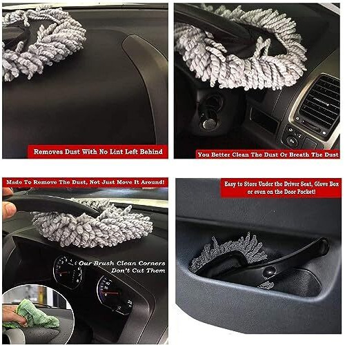 Fuelbyte Microfiber Car Duster With Handle For Car Interior Cleaning Brush Mop Duster For Car Cleaning Brush With Handle Wet & Dry Car Washing Brush Ideal Car Accessories (2 Small Duster)