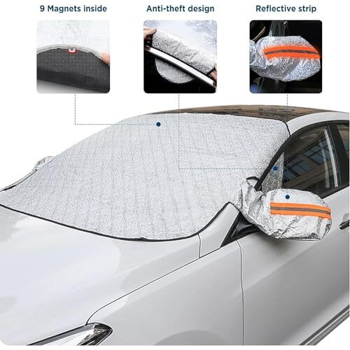 Hubture Car Windshield Sunshade Cover - Car Windshield Snow Cover For Winter And Sunshade For Summer - Universal Magnetic Ice Snow Guard, Fits Most Cars