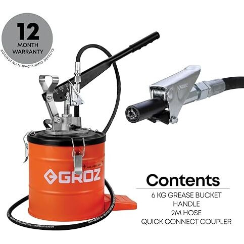 Groz All New 6 Kg Bucket Grease Pump With Quick Lock Coupler | One Hand Operation Pump | Multiple Modes | High Pressure Grease Pump 6 Kg | Upto 4000 Psi & 9 Gm/Stroke | Vgp/6A/Q