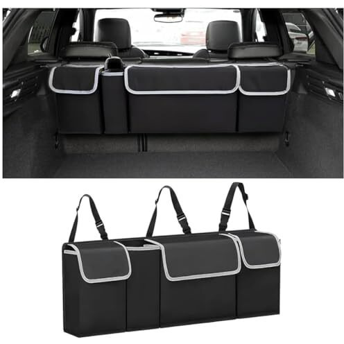 Sthira Car Trunk Organizer, Backseat Hanging Large Storage With Adjustable Straps, Waterproof Collapsible Cargo Bag With 4 Pockets, Sturdy Space Saver Frees Trunk Floor For Suv, Truck