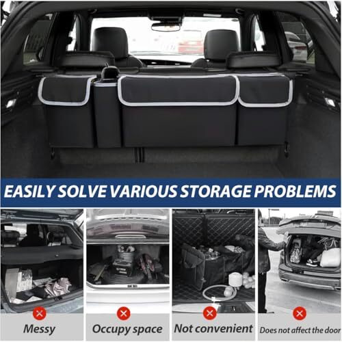 Sthira Car Trunk Organizer, Backseat Hanging Large Storage With Adjustable Straps, Waterproof Collapsible Cargo Bag With 4 Pockets, Sturdy Space Saver Frees Trunk Floor For Suv, Truck