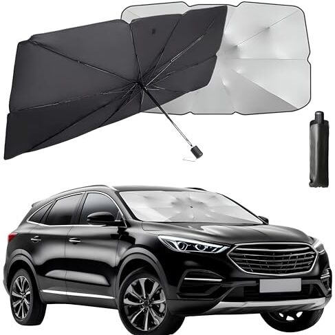Allextreme 55''X31'' Car Sun Shade Windshield Cover Uv Block Protector, Foldable Auto Umbrella Sunshade For Front Window Heat Insulation & Protection, Universal Fit For Cars (Pack Of 1, Black, M)