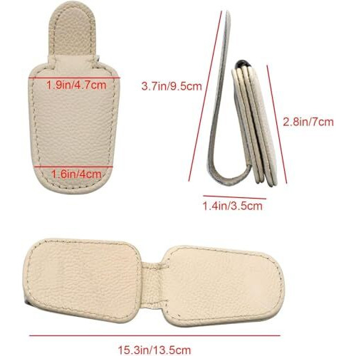 Automaze Leather Car Visor Sunglass Holder, Magnetic Leather Glasses Eyeglass Hanger Clip For Car, Sunglass Clip Glasses Holder For Car Visor, Beige, Pack Of 2