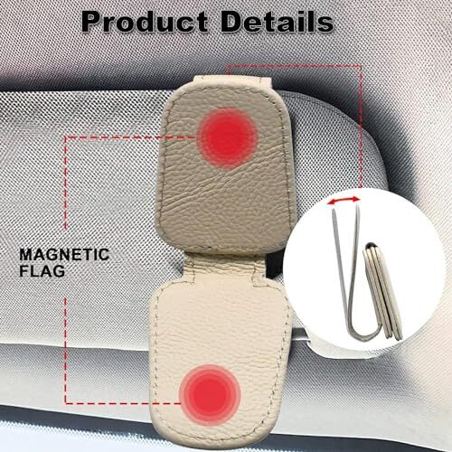 Automaze Leather Car Visor Sunglass Holder, Magnetic Leather Glasses Eyeglass Hanger Clip For Car, Sunglass Clip Glasses Holder For Car Visor, Beige, Pack Of 2
