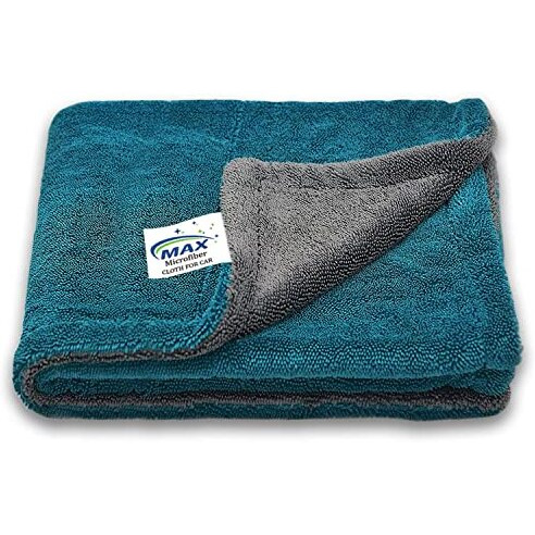 Max Microfiber Cloth For Car (1100 Gsm, 1 Pc, 40 X 60 Cm) Fastest Drying Towel, Double Sided, Twisted Loop, Long Pile, Super Water Absorbent & Lint Free Towel With Edgeless Design For Professional Car Drying & Cleaning