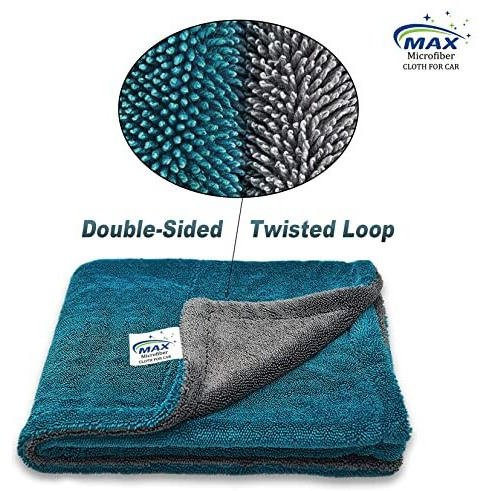 Max Microfiber Cloth For Car (1100 Gsm, 1 Pc, 40 X 60 Cm) Fastest Drying Towel, Double Sided, Twisted Loop, Long Pile, Super Water Absorbent & Lint Free Towel With Edgeless Design For Professional Car Drying & Cleaning