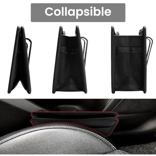 Sthira Car Organizer Small Car Organizer Pouch Clip-On Car Organizer Pouch Collapsible Pu Leather Car Organizer Pouch Trash Bin Multipurpose Car Organizer Pouch For Car Door