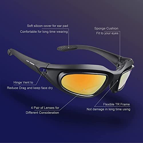 Linist Polarized Motorcycle Riding Goggles, Windproof Cycling Glasses Uv400 Outdoor Sports Sunglasses Interchangeable Lenes For Running, Driving, Mountain Bike, Hiking
