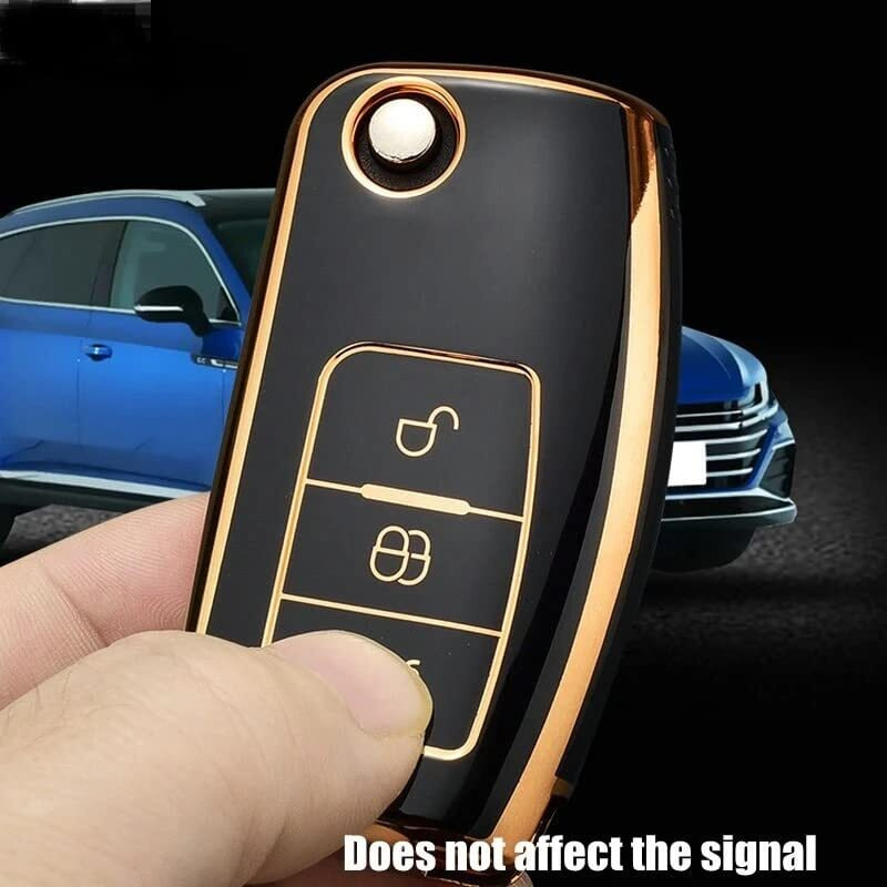 Cloudsale Tpu Car Key Cover Compatible With Fiesta, Figo, Old Ecosport Flip Key (Black)