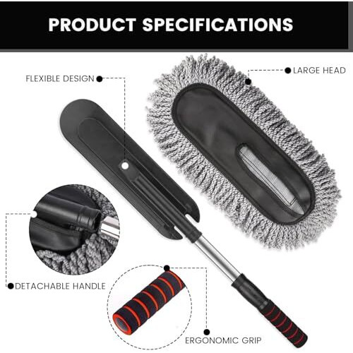 Kashival Extendable Microfiber Car Duster With Long Grip Handle  Scratch-Free, Versatile Cleaning Tool For Vehicles And Home Kitchen (Extendable Car Duster)
