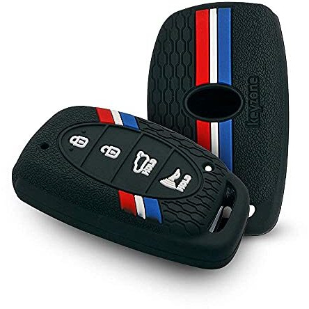 Keyzone Striped Silicone Key Cover Compatible For Venue, Elantra, Tucson, I20 N Line 2021, Creta 2020, I20 2020 Model With 4 Button Smart Key (Black)