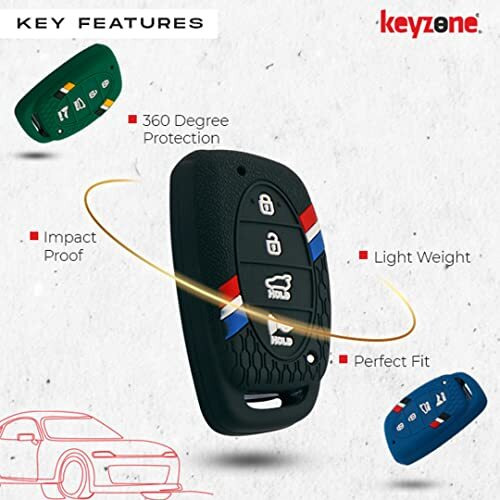 Keyzone Striped Silicone Key Cover Compatible For Venue, Elantra, Tucson, I20 N Line 2021, Creta 2020, I20 2020 Model With 4 Button Smart Key (Black)