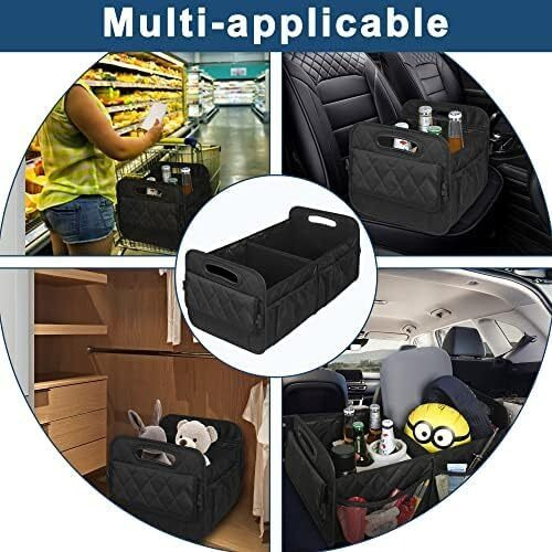 Handcuffs Polyester Car Trunk Organizer Box With Handles | Automotive Accessories | Cars Storage | Collapsible | Kids Toy | Boot | Suv | Truck | Organisers (Black, Beverages)
