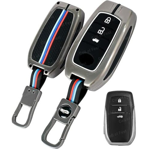 Coll Of Fest Metal Silicon Key Cover Compatible With Toyota Fortuner | Fortuner Legender | Innova Hycross | Invicto 3 Button Smart Key Special Feature Visible In Low-Light Conditions