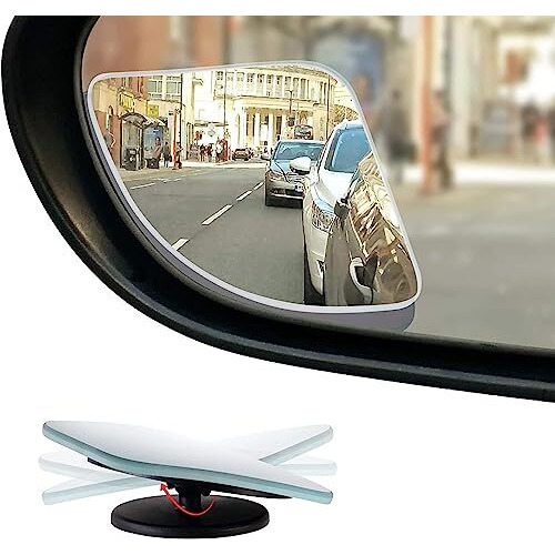 Woscher W1680 Blind Spot Mirror For Car, Rear View Convex Mirror For Car Accessories Exterior, Stick On Frameless Mirror Fits All Cars (Set Of 2, Oval)