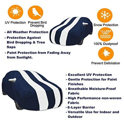 Auto Hub Car Cover Compatible With Maruti Ertiga (Model  2012-2017) With Mirror Pocket, Water Resistant, Triple Stitched, Ertiga Car Cover- Navy-White
