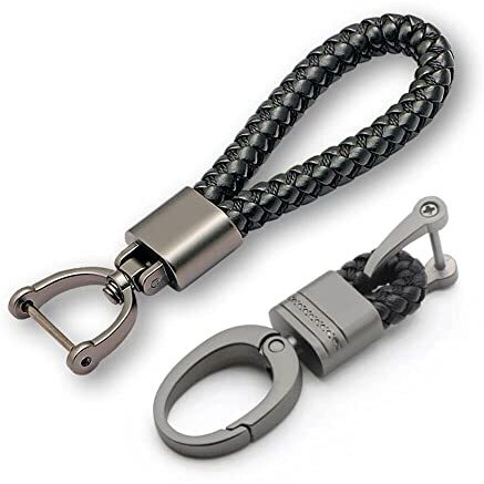 Keycare Car Leather Keychain Metal Alloy Buckle Key Holder Keyring Organiser 2 Pack Combo (Leather Thread Black + Black Alloy Key Holder)