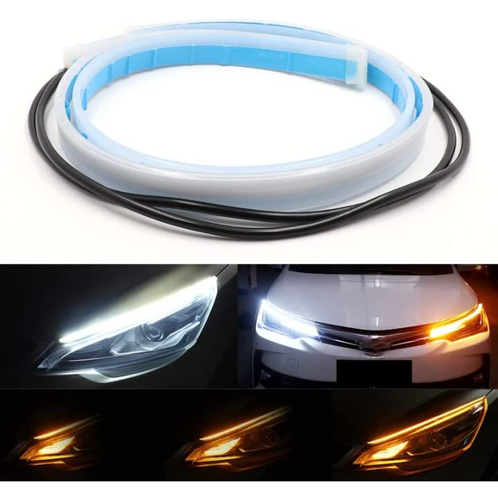 Eltron Turbo Elt9895Iojj Waterproof Sequential Flow Universal Dc Power Ultra-Fine 60Cm Drl | Daytime Running Light | Flexible | Soft | Tube Car Led Strip | Yellow And White Color (Pack Of 2)