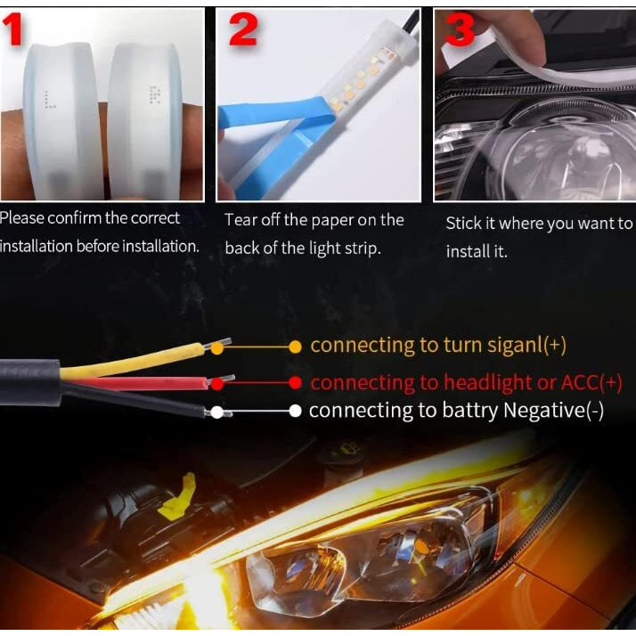 Eltron Turbo Elt9895Iojj Waterproof Sequential Flow Universal Dc Power Ultra-Fine 60Cm Drl | Daytime Running Light | Flexible | Soft | Tube Car Led Strip | Yellow And White Color (Pack Of 2)