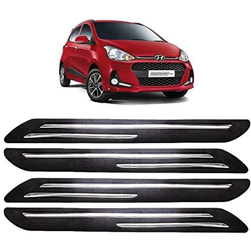 Fabtec Bumper Protector Guard Double Chrome Strip For Hyundai Grand I10 (Set Of 4) Black (Double Chrome Strip)