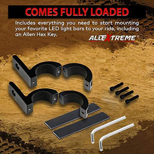 Allextreme Exflmb2 Universal Fog Light Horizontal Bar Clamp Mounting Bracket Kit With Rubber Insert For Car Jeep Suv And Off Road Vehicles (1 Pair)